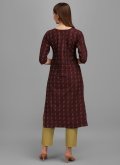 Soft Cotton Party Wear Kurti in Maroon Enhanced with Printed - 2