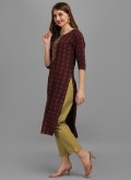 Soft Cotton Party Wear Kurti in Maroon Enhanced with Printed - 3