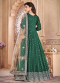 Tafeta Silk Salwar Suit in Green Enhanced with Embroidered - 1