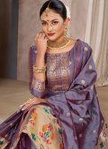 Tafeta Silk Salwar Suit in Purple Enhanced with Jacquard Work - 1