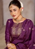 Tafeta Silk Trendy Salwar Kameez in Purple Enhanced with Jacquard Work - 1