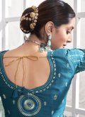 Teal Art Silk Embroidered Designer Saree for Ceremonial - 2