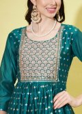 Teal Chanderi Embroidered Trendy Salwar Kameez for Casual - 1