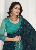 Teal Chiffon Embroidered Trendy Saree for Party - 1