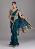 Teal Classic Designer Saree in Art Dupion Silk with Embroidered - 3