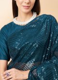 Teal Classic Designer Saree in Georgette with Sequins Work - 1