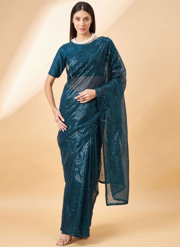 Teal Classic Designer Saree in Georgette with Sequins Work