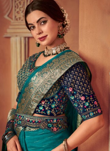 Teal Classic Designer Saree in Organza with Embroidered