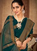 Teal Classic Designer Saree in Organza with Woven - 1