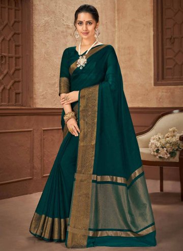 Teal Classic Designer Saree in Organza with Woven