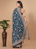 Teal Classic Designer Saree in Rangoli with Embroidered - 2
