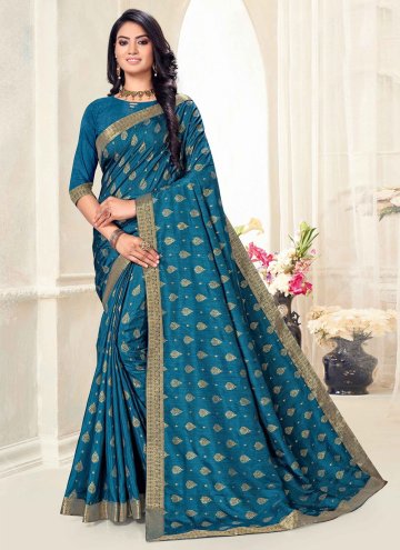 Teal Classic Designer Saree in Vichitra Silk with 