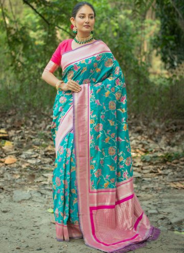Teal color Banarasi Trendy Saree with Woven