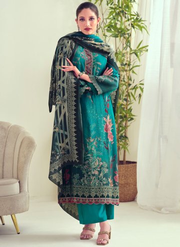 Teal color Digital Print Muslin Salwar Suit