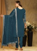 Teal color Embroidered Faux Georgette Salwar Suit - 1