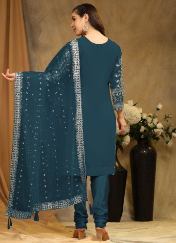Teal color Embroidered Faux Georgette Salwar Suit
