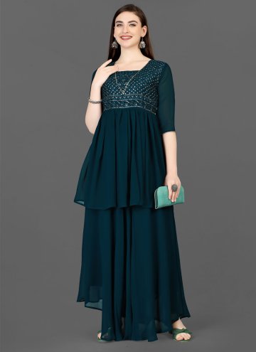Teal color Embroidered Georgette Gown