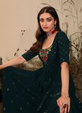 Teal color Embroidered Georgette Palazzo Suit - 1