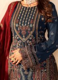 Teal color Embroidered Georgette Trendy Salwar Suit - 1