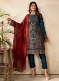Teal color Embroidered Georgette Trendy Salwar Suit - 2