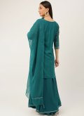 Teal color Foil Print Crepe Silk Salwar Suit - 2
