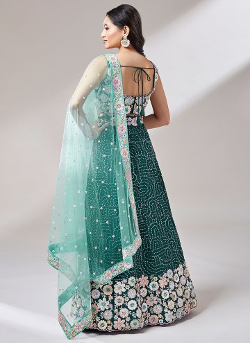 Teal color Georgette A Line Lehenga Choli with Embroidered