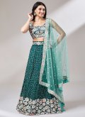 Teal color Georgette A Line Lehenga Choli with Embroidered - 2