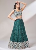 Teal color Georgette A Line Lehenga Choli with Embroidered - 3
