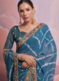 Teal color Georgette Casual Saree with Border - 2