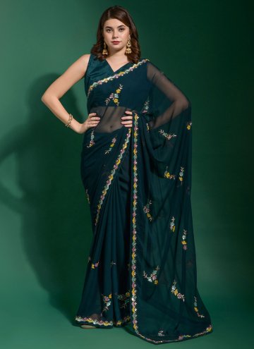 Teal color Georgette Classic Designer Saree with D