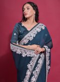 Teal color Georgette Classic Designer Saree with Embroidered - 2