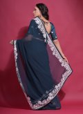 Teal color Georgette Classic Designer Saree with Embroidered - 3