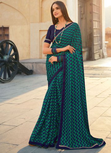 Teal color Georgette Classic Designer Saree with Lace