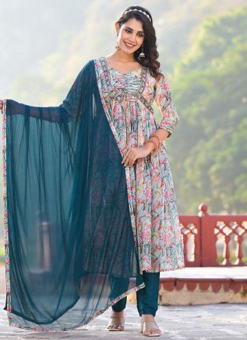 Teal color Georgette Trendy Salwar Suit with Digital Print