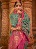 Teal color Jacquard Silk Designer Saree with Stone Work - 1