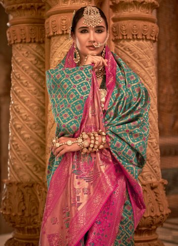 Teal color Jacquard Silk Designer Saree with Stone Work