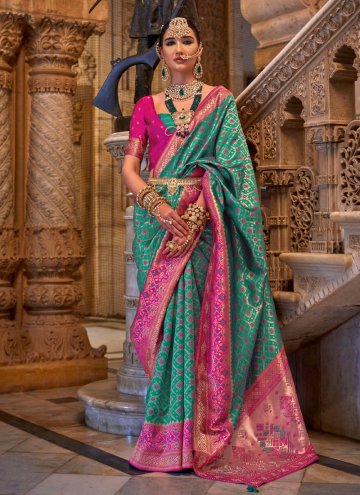 Teal color Jacquard Silk Designer Saree with Stone Work