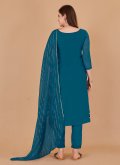 Teal color Lace Jacquard Salwar Suit - 1