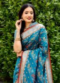 Teal color Patola Silk Classic Designer Saree with Woven - 1