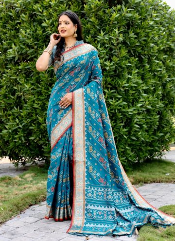Teal color Patola Silk Classic Designer Saree with Woven