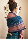 Teal color Silk Classic Designer Saree with Thread Work - 2