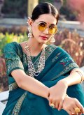 Teal color Silk Contemporary Saree with Printed - 1