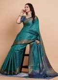 Teal color Woven Banarasi Classic Designer Saree - 3