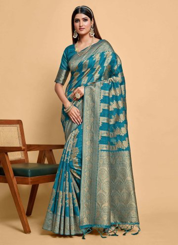 Teal color Woven Banarasi Classic Designer Saree