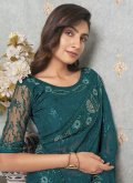 Teal Contemporary Saree in Faux Georgette with Embroidered - 1