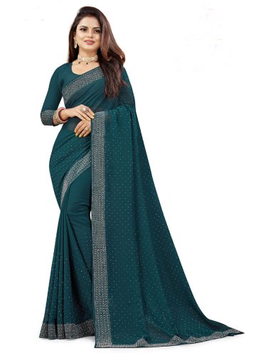 Teal Contemporary Saree in Georgette with Border