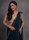 Teal Contemporary Saree in Georgette with Mirror Work - 1