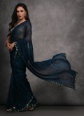 Teal Contemporary Saree in Georgette with Mirror Work - 3