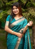 Teal Contemporary Saree in Tussar Silk with Woven - 1