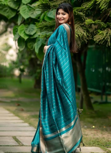 Teal Contemporary Saree in Tussar Silk with Woven